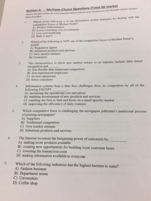 Section A - Multiple-Choice Questions (Total 50