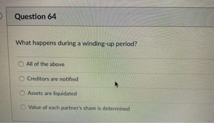 Question 64 What happens during a winding-up