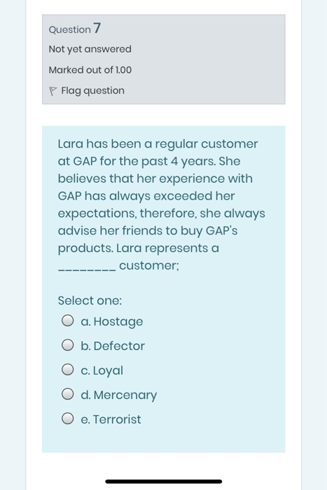 Question 7 Not yet answered Marked out of 1.00 P