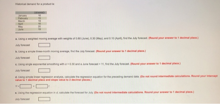 Historical demand for a product is: January