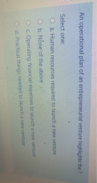 An operational plan of an entrepreneurial venture