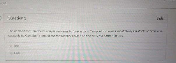 rred Question 1 8 pts The demand for Campbell's
