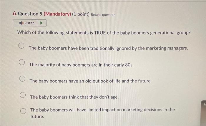 A Question 9 (Mandatory) (1 point) Retake