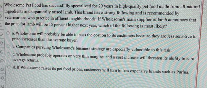 Wholesome Pet Food has successfully specialized