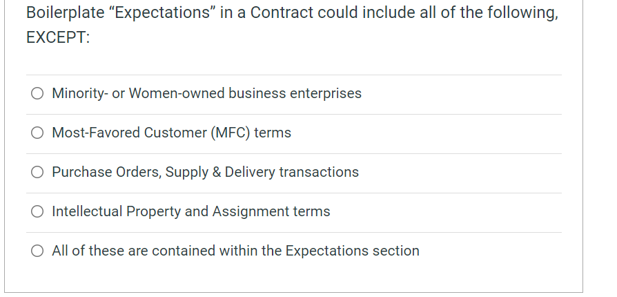 Boilerplate Expectations in a Contract could