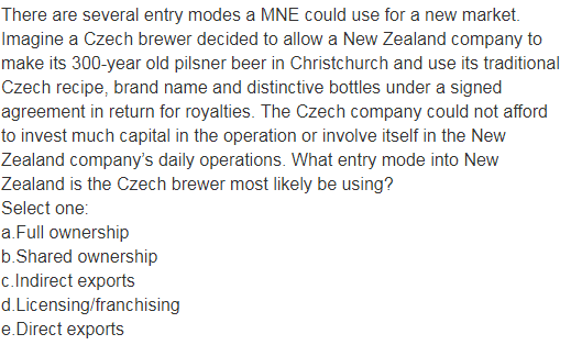 There are several entry modes a MNE could use for