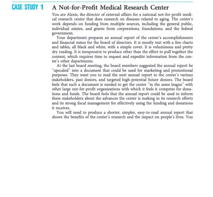 CASE STUDY 1 A Not-for-Profit Medical Research