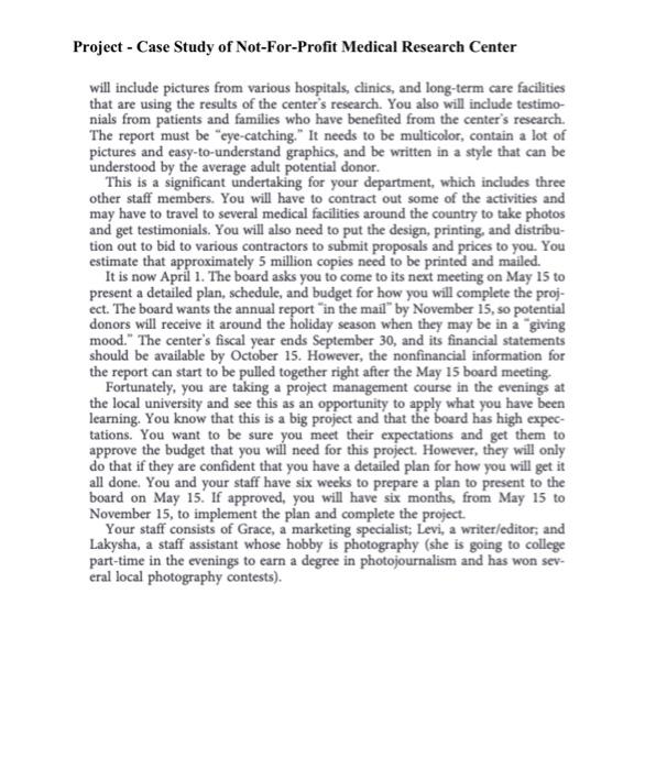 CASE STUDY 1 A Not-for-Profit Medical Research