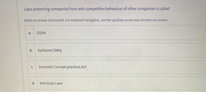 Laws protecting companies from anti competitive