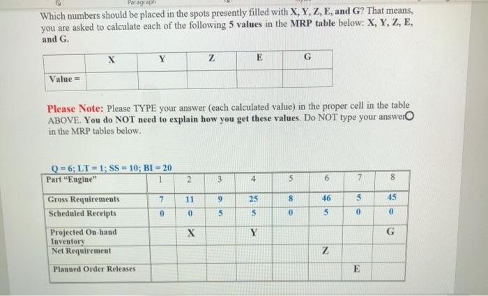Paragraph Which numbers should be placed in the