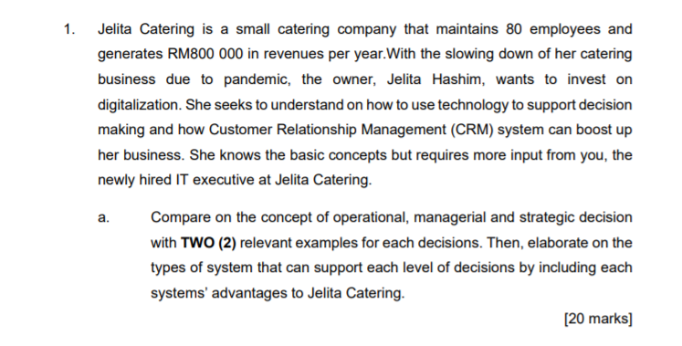 1. Jelita Catering is a small catering company