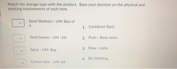 Match the storage type with the product. Base