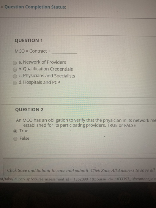 MCO = Contract + Question Completion Status: