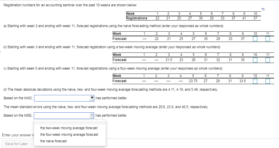 Registration numbers for an accounting seminar