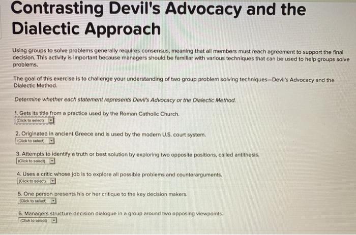 Contrasting Devil's Advocacy and the Dialectic