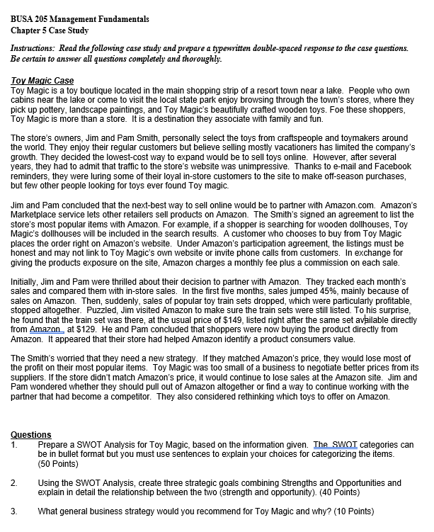 BUSA 205 Management Fundamentals Chapter 5 Case