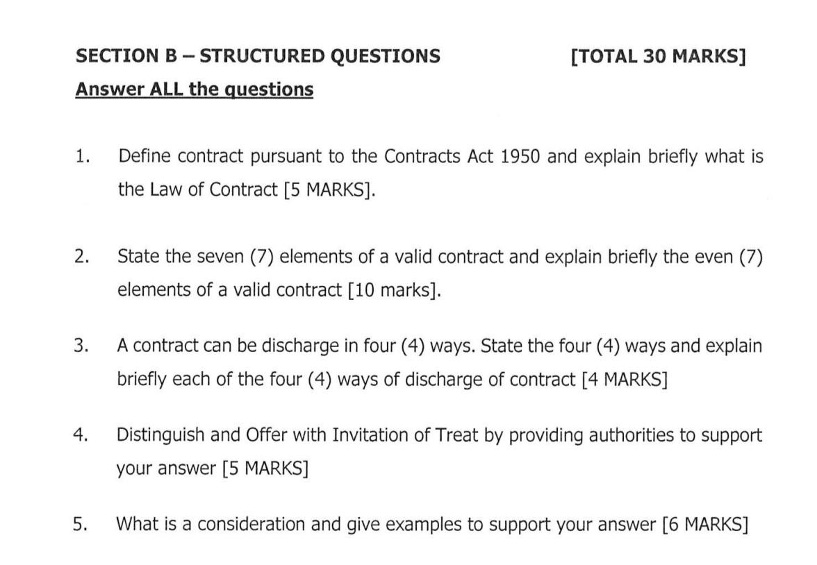 [TOTAL 30 MARKS] SECTION B STRUCTURED QUESTIONS