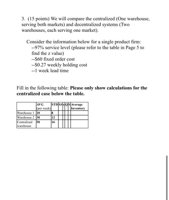 3. (15 points) We will compare the centralized