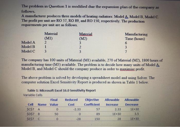 The problem in Question 1 is modified due the