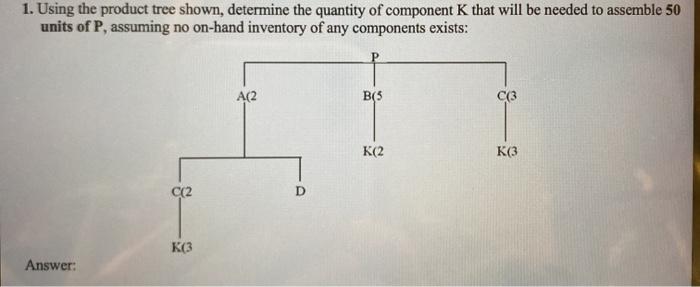 1. Using the product tree shown, determine the