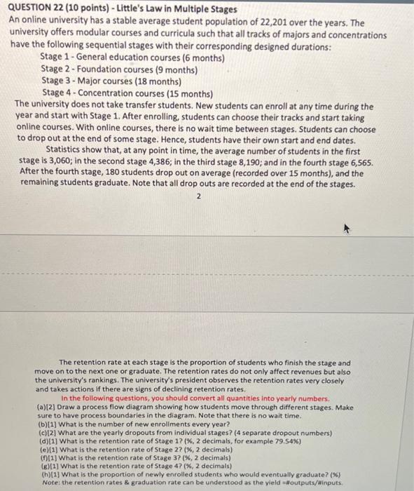 QUESTION 22 (10 points) - Little's Law in