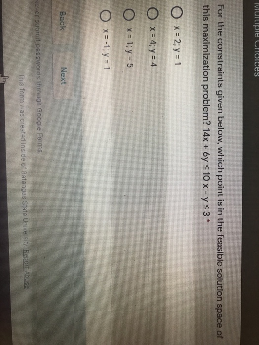 Multiple Choices For the constraints given below,