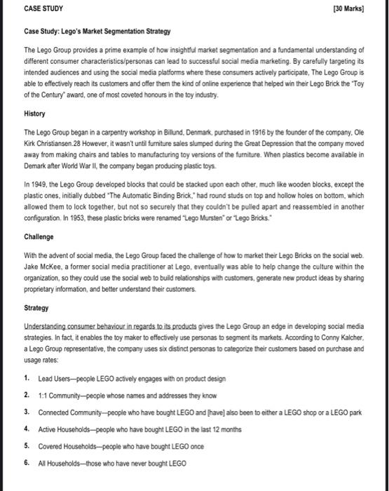 CASE STUDY [30 Marks] Case Study: Lego's Market