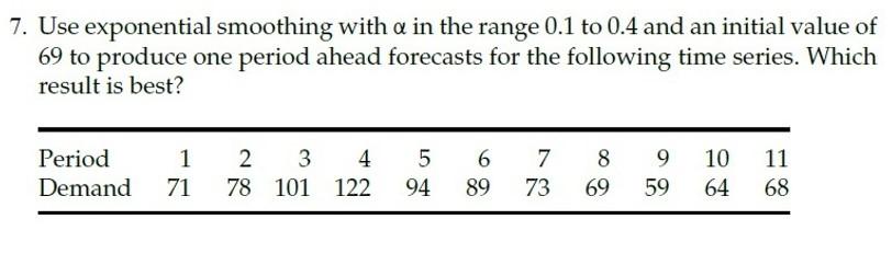 7. Use exponential smoothing with a in the range