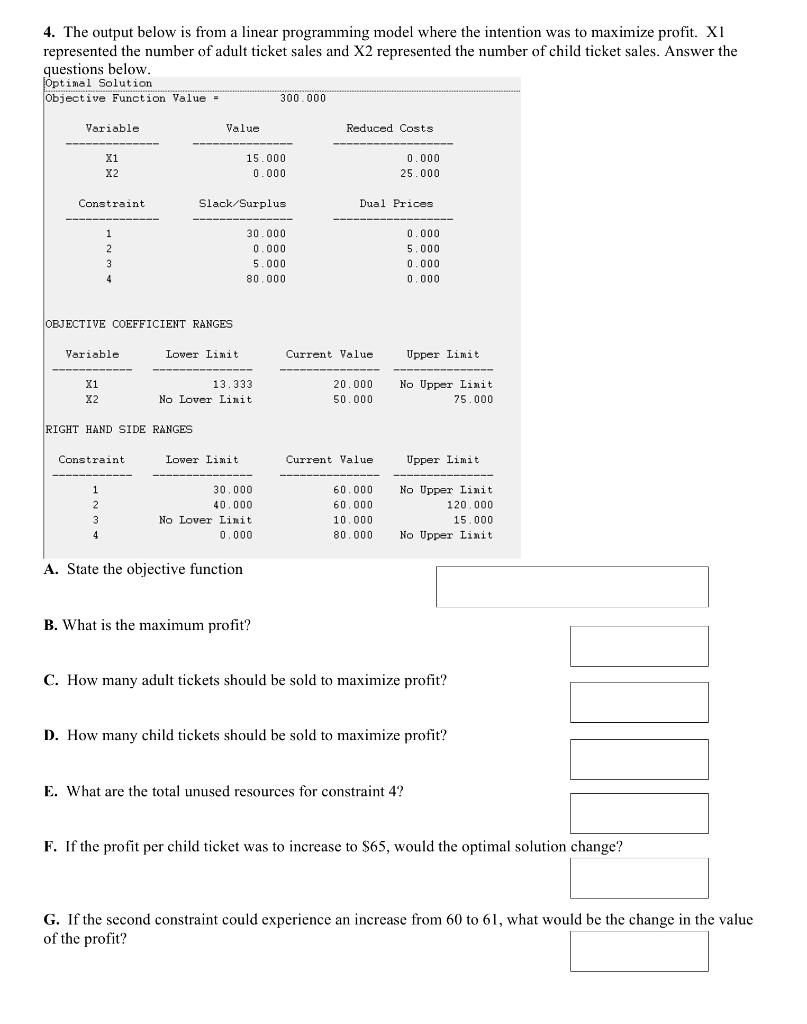 4. The output below is from a linear programming