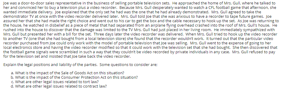 *Subject is Commercial Law* Joe was a