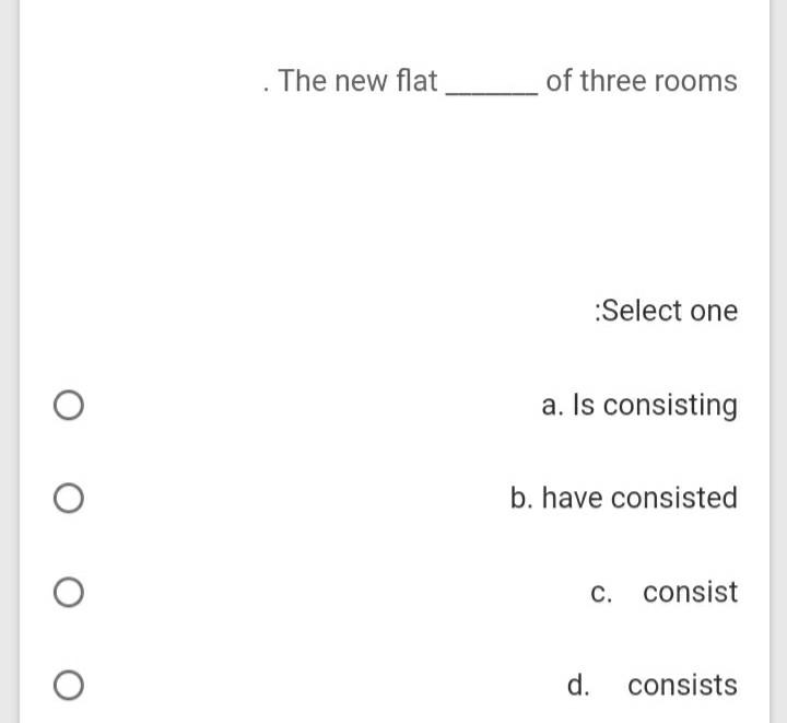 The new flat of three rooms Select one a. Is