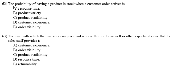 62) The probability of having a product in stock