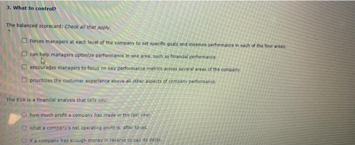 3. What to control? The balanced scorecard: Check