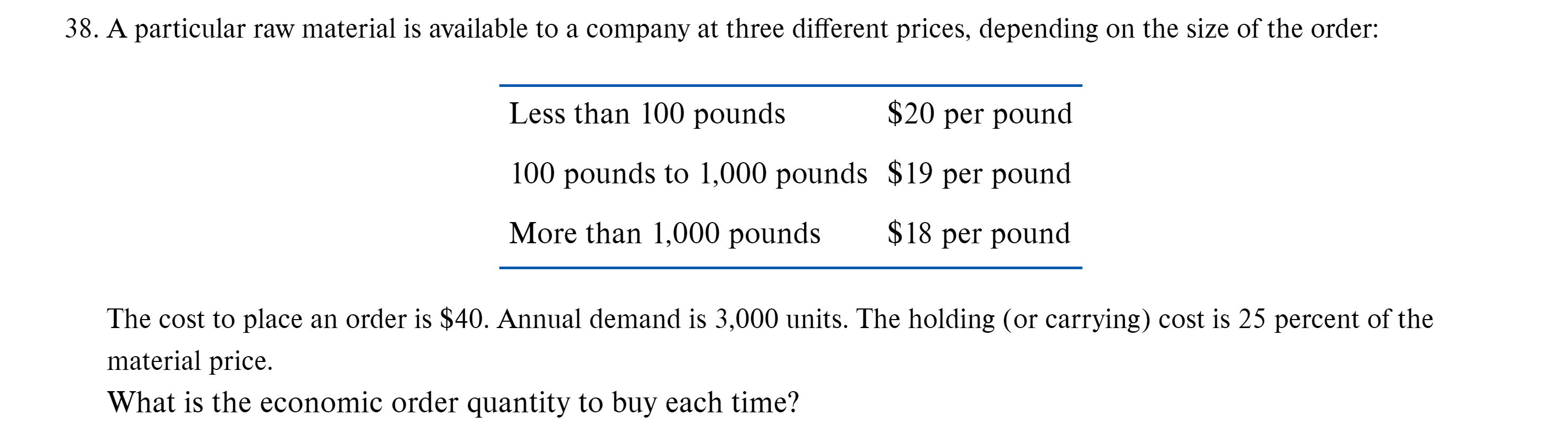 38. A particular raw material is available to a
