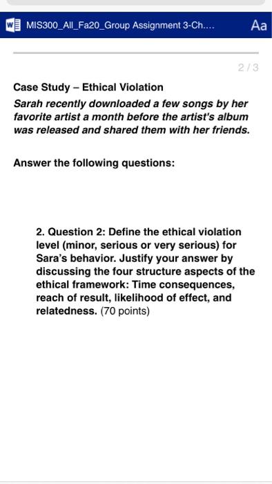 MIS300_All_Fa20_Group Assignment 3-Ch.... A 2/3