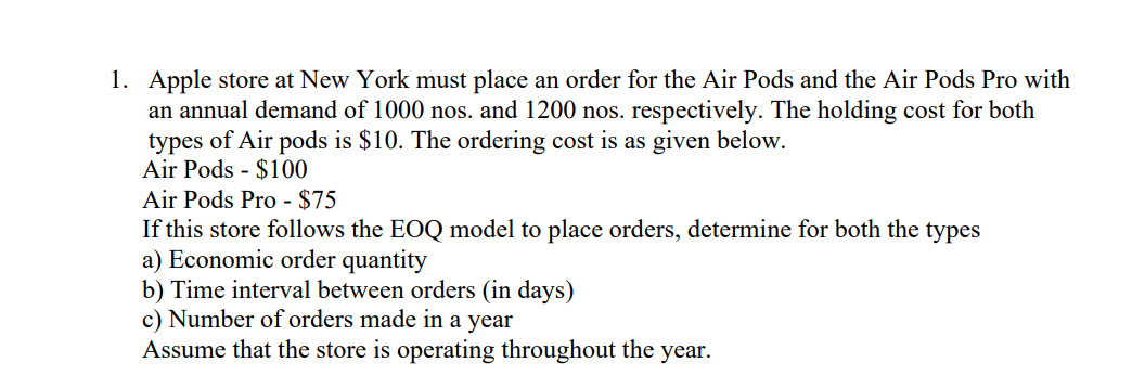 1. Apple store at New York must place an order