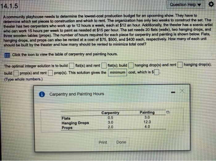 14.1.5 Question Help A community playhouse needs