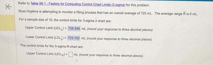 Refer to Table S6.1 - Factors for Computing