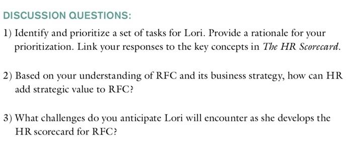 DISCUSSION QUESTIONS: 1) Identify and prioritize