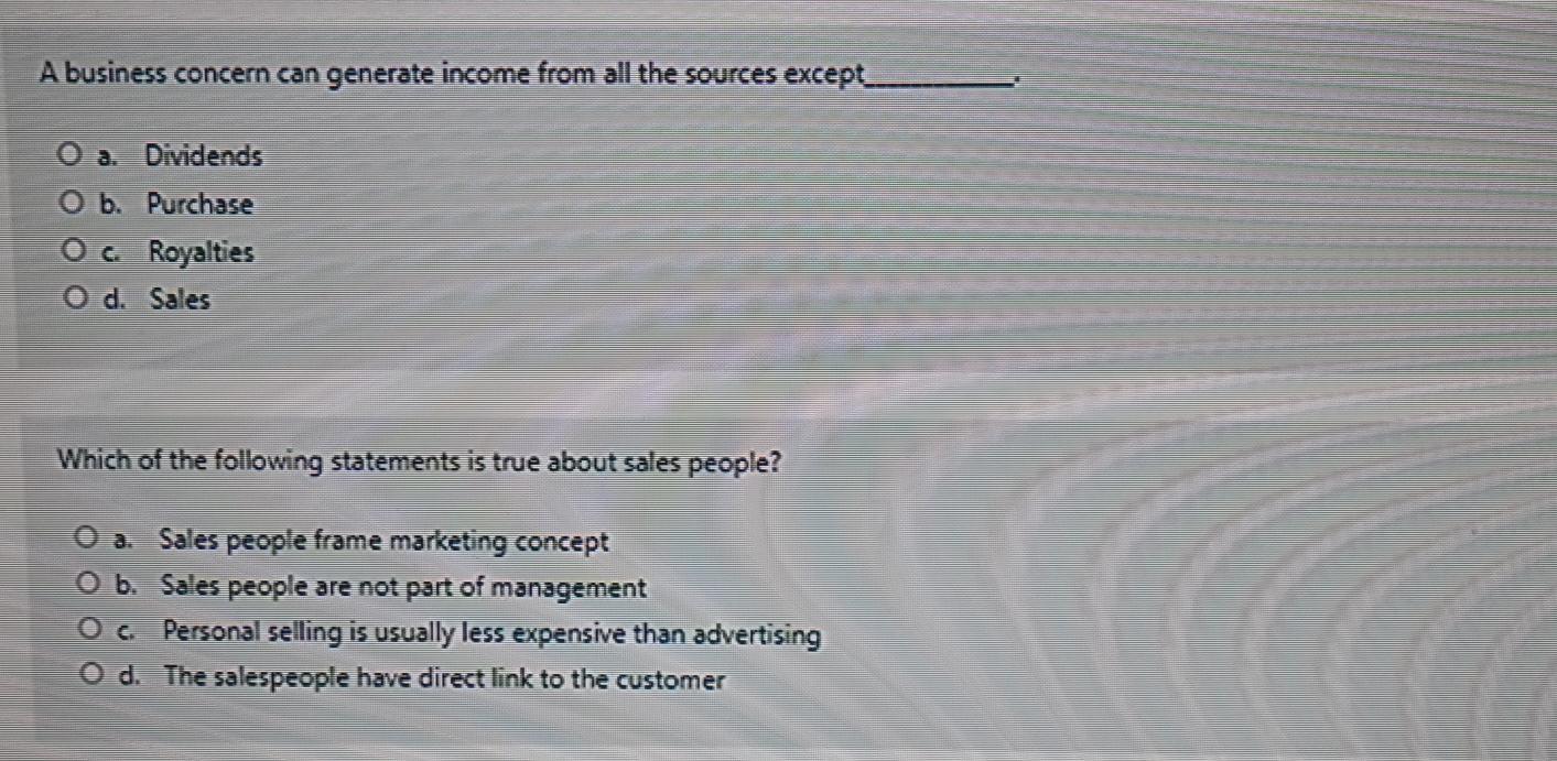 A business concern can generate income from all