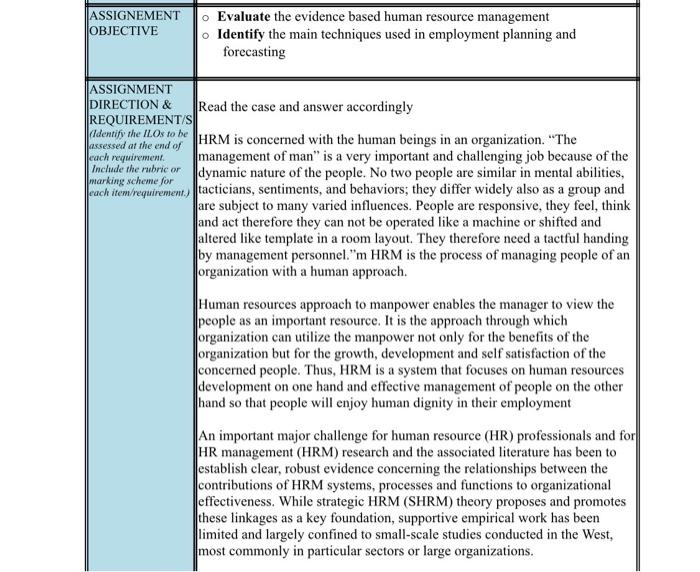 ASSIGNEMENT OBJECTIVE Evaluate the evidence based