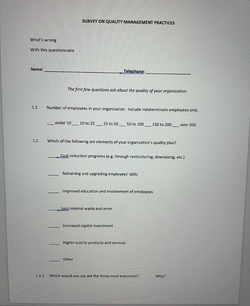 Critique the following survey and find ways to