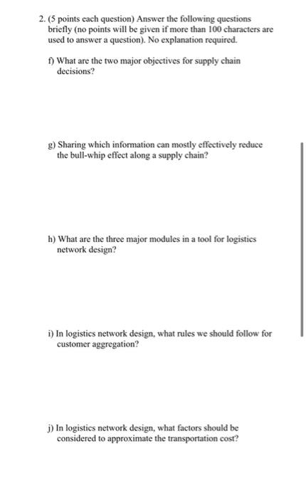 2. (5 points cach question) Answer the following