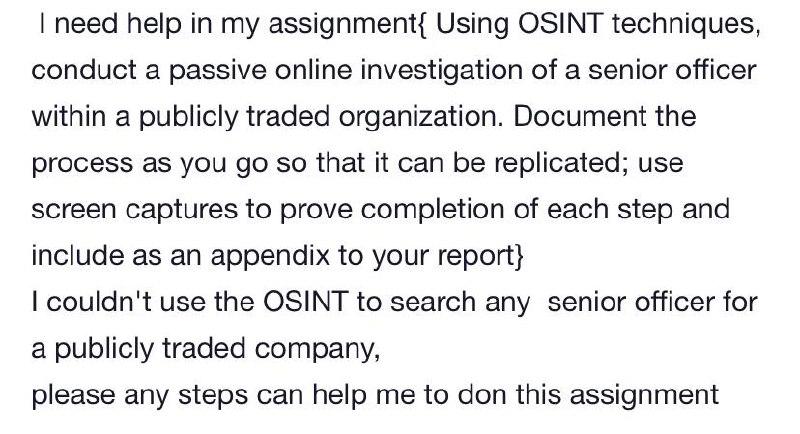 I need help in my assignment{ Using OSINT