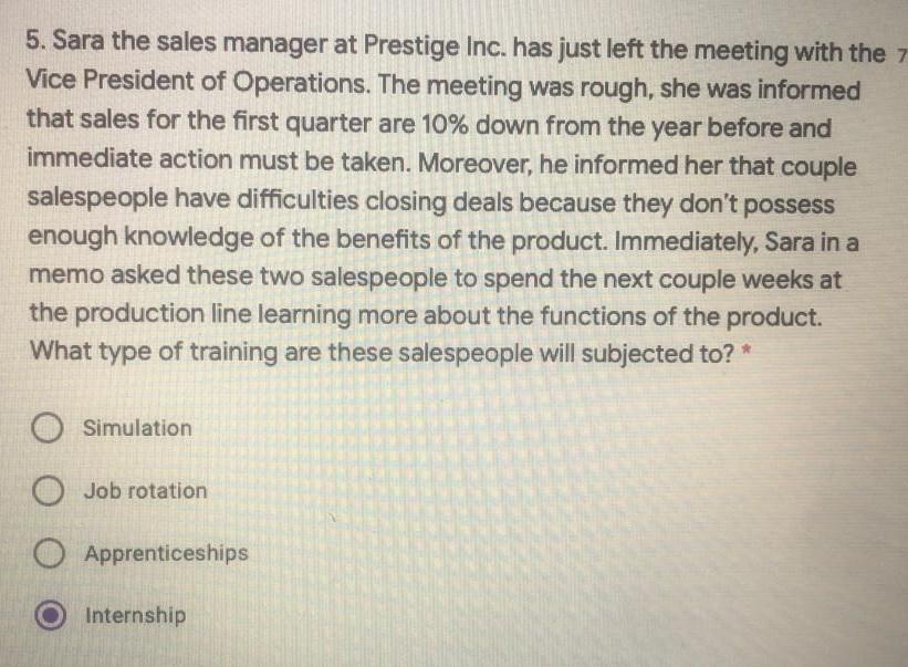 5. Sara the sales manager at Prestige Inc. has