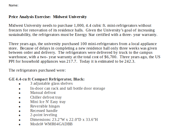 Name: Price Analysis Exercise: Midwest University