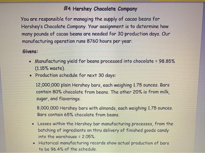 #4 Hershey Chocolate Company You are responsible
