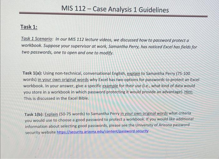 Task 1 Scenario: In our MIS 112 lecture videos,