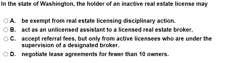 In the state of Washington, the holder of an