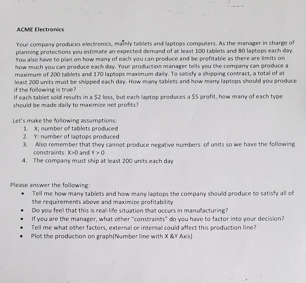 ACME Electronics Your company produces